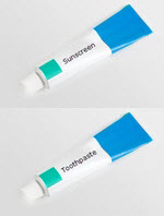 a tube of sunscreen and a tube of toothpaste